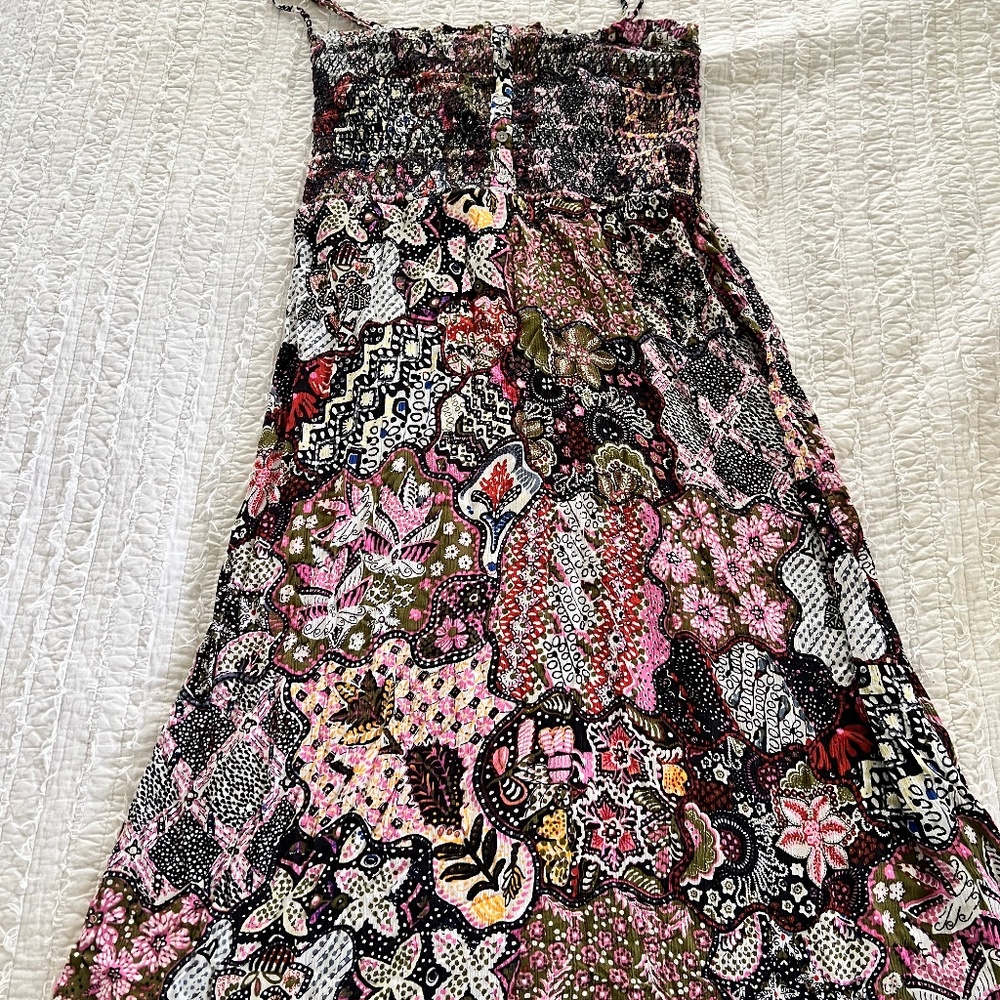 Loft Paisley Smocked Tie Shoulder Midi dress